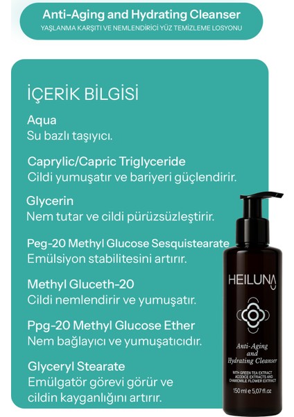 Yaşlanma Etkilerine Karşı ve Nemlendirici Yüz Temizleme Losyonu modelleri