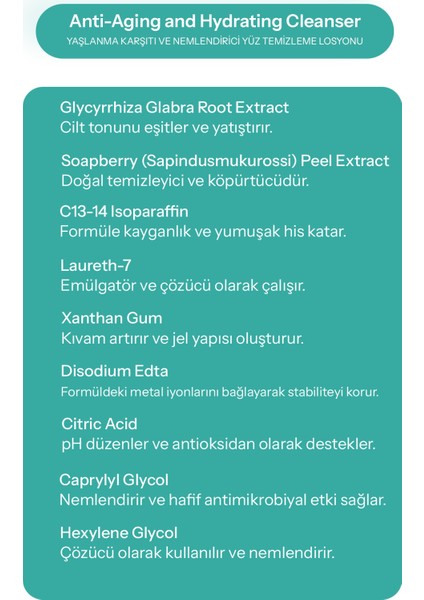 Yaşlanma Etkilerine Karşı ve Nemlendirici Yüz Temizleme Losyonu indirimleri