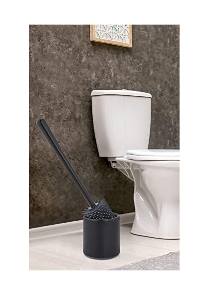 Home Silikon Wc Tuvalet Banyo Fırçası Klozet Fırçası Siyah Oval