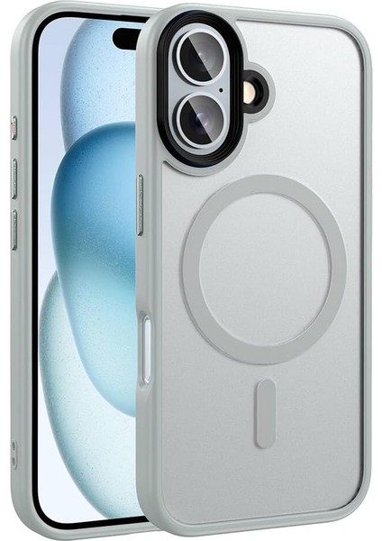 Apple Ile Uyumlu iPhone 16 Kılıf Mat Arka Yüzey Wireless Şarj Özellikli Zore Flet Magsafe Kapak Gümüş