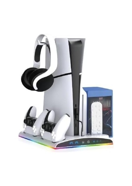 TP5-3570 Ps5 Soğutucu Organizatör 2 Fanlı Stand Kol Şarj Edici Stand 3 USB Hub Kulaklık Platstation Standı
