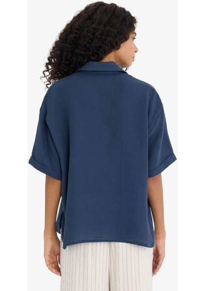 Regular Fit Gömlek Yaka Müslin Kısa Kollu Gömlek F0884AX25SM fırsatları