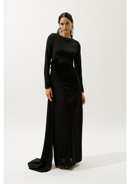 Bağlama Detaylı Abiye Elbise Siyah fiyatları