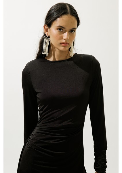 Bağlama Detaylı Abiye Elbise Siyah modelleri