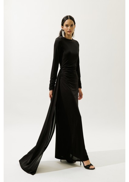 Bağlama Detaylı Abiye Elbise Siyah indirimleri