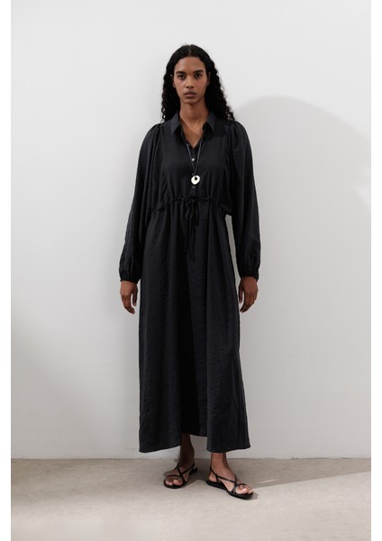 Tencel Dökümlü Elbise Siyah