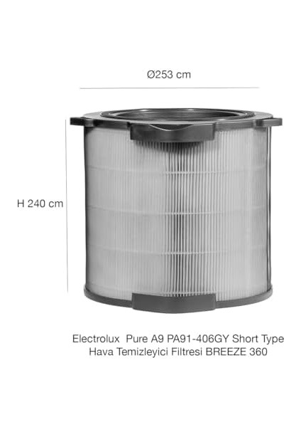 Electrolux Pure A9 PA91-404GY - PA91-404DG Hava Temizleyici Uyumlu, Rfıd Etiketli Hepa + Karbon Filtre