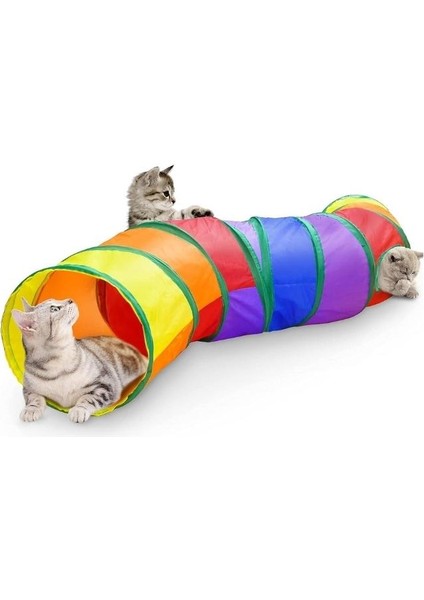 125 Cm Katlanabilir Gökkuşağı Kıvrımlı Kedi Köpek Oyun Tüneli