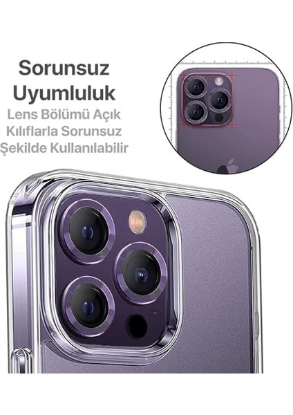 Apple iPhone 14 Pro - 14 Pro Max / 15 Pro - 15 Pro Max Modellerinin Tümüne Uyumlu Alüminyum Alaşım Çerçeveli ve 9h Sertliğinde Temperli Camlı Lens Koruyucu (Mor)