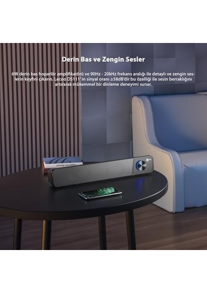 DS111 6W Bluetooth + Kablolu Hoparlör - Bluetooth ve Kablolu Kullanım, Masaüstü, Pc, Tv, Laptop Uyumlu, 360° Surround Ses, 10M Kullanım Mesafesi, Soundbar Taşınabilir Speaker Hoparlör Siyah
