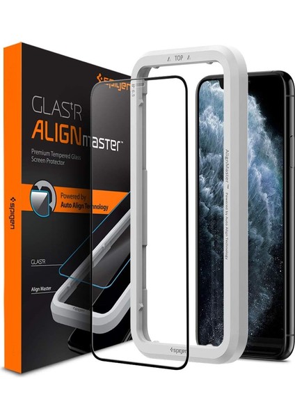 Apple iPhone 11 Pro / Apple iPhone Xs / Apple iPhone x Cam Ekran Koruyucu Kolay Kurulum Alignmaster Full Cover Black / Siyah - AGL00114