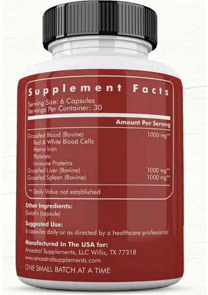 Grass Fed Blood Is Blood Liver Spleen Formula 500 mg Red White Blood Cell Formation, Immune And Heart Health Support, 180 Capsul modelleri