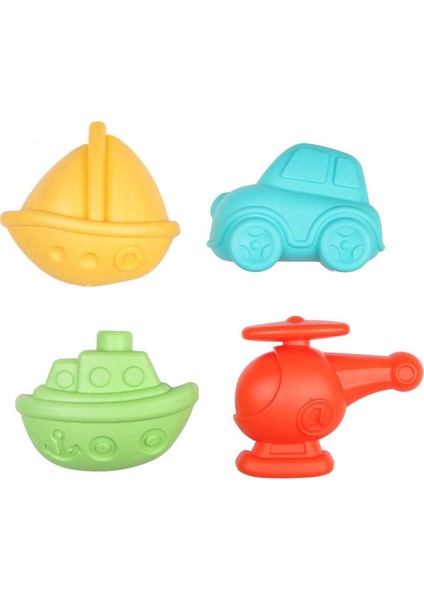 Renkli Kum Kalıpları, 4'lü Taşıt Seti, Eğlenceli ve Renkli Oyun Malzemeleri