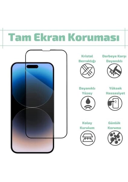 Me- Likee Apple iPhone 14 Plus - 13 Pro Max Için 6d Cam Ekran Koruyucu Tam Kaplayan Kırılmaz Cam Full Cover Glas Black