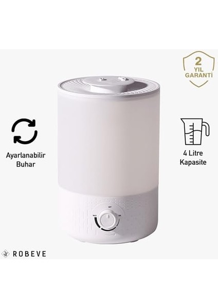 Ultrasonik Hava Nemlendirici Aroma Difüzörü 4 Litre Buhar Makinesi 4l Nemlendirici - Otomatik Kapanma Sessiz Çalışma