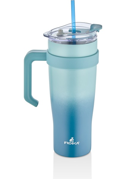 Içi 304 Kalite Paslanmaz Çelik 1000 ml Pipetli Termos Çift Katmanlı Renk Geçişli , Sızdırmaz Bardak
