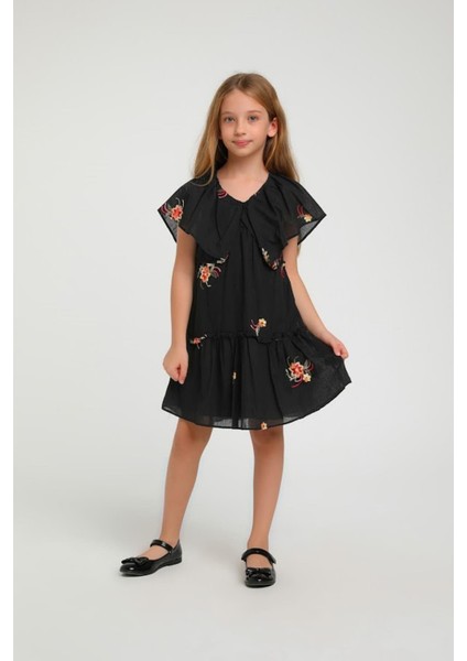 9-14 Yaş Kız Çocuk Çiçekli Siyah Elbise