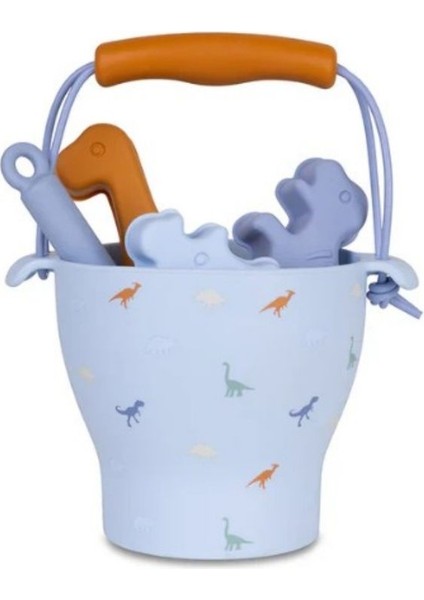 Renkli Dinozor Silikon Oyuncak Seti – Kova, Kürek ve 3 Kalıp