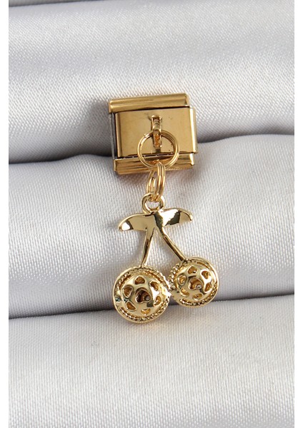 316L Çelik Sallantılı Zirkon Taşlı Fiyonk Model Gold Renk Nomination C316L Çelik Sallantılı Kiraz Model Gold Renk Nomination Charm
