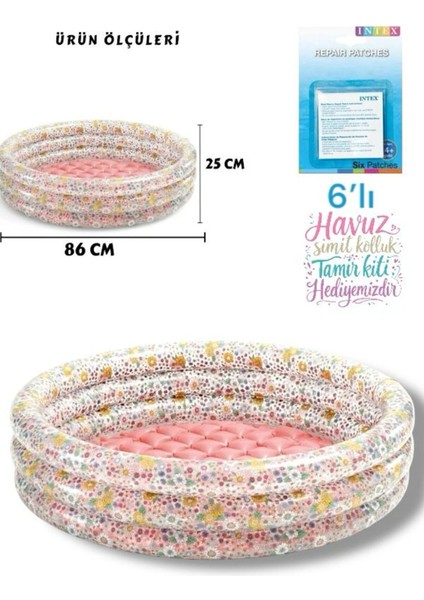 Çiçekli Bebek Havuzu 86X25CM, 3 Boğum, Renkli ve Eğlenceli Tasarım modelleri