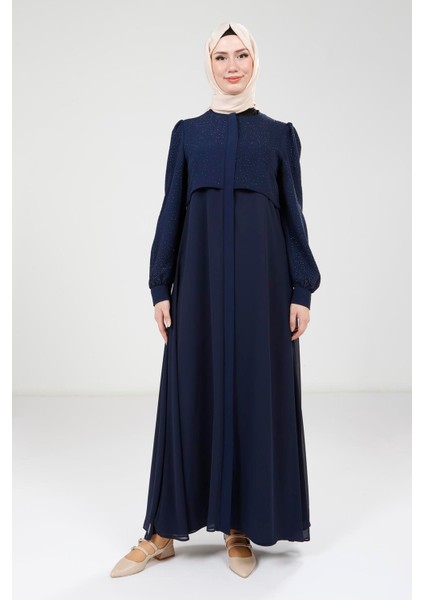 Serpme Taş Detaylı Lacivert Ferace 9254