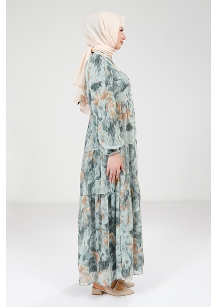 Baskılı Düğmeli Yeşil Elbise 9390 fırsatları