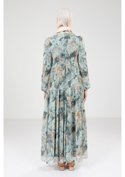 Baskılı Düğmeli Yeşil Elbise 9390 indirimleri