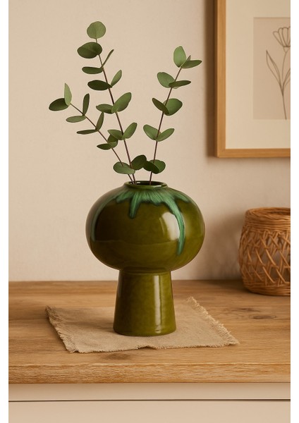 Dekoratif Seramik Vazo – Yuvarlak Modern Form Zümrüt Serisi