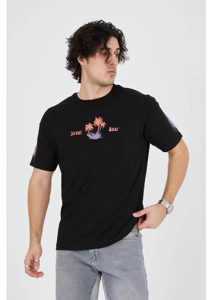 Erkek Ön ve Arka Baskılı T-Shirt - Siyah fiyatları