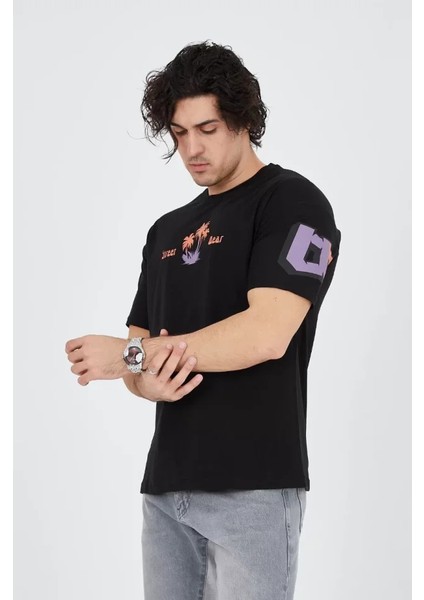Erkek Ön ve Arka Baskılı T-Shirt - Siyah modelleri