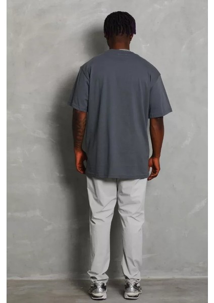 Unisex Oversize Düz Bisiklet Yaka T-Shirt - Füme fırsatları