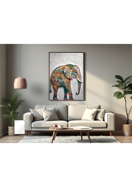 Metal Çerçeveli Gerçek Camlı Tablo Mozaik Desenli Fil fiyatları