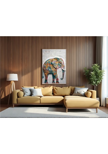 Metal Çerçeveli Gerçek Camlı Tablo Mozaik Desenli Fil modelleri