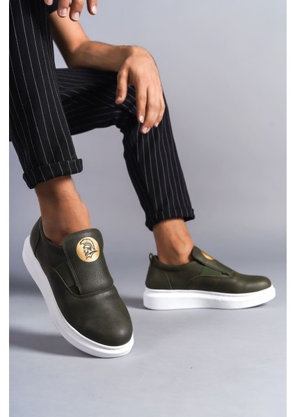 ET161 Hippo Bağcıksız Cilt Erkek Günlük Sneaker Ayakkabı Bt - Haki