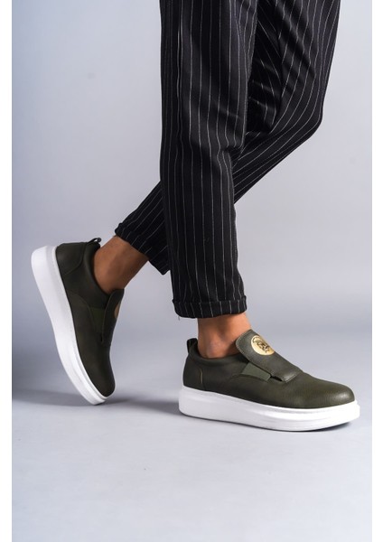 ET161 Hippo Bağcıksız Cilt Erkek Günlük Sneaker Ayakkabı Bt - Haki