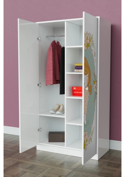 Adorable Design "calista" Gardırop 5 Raflı Askılı Çocuk Odasi Elbise Dolabı