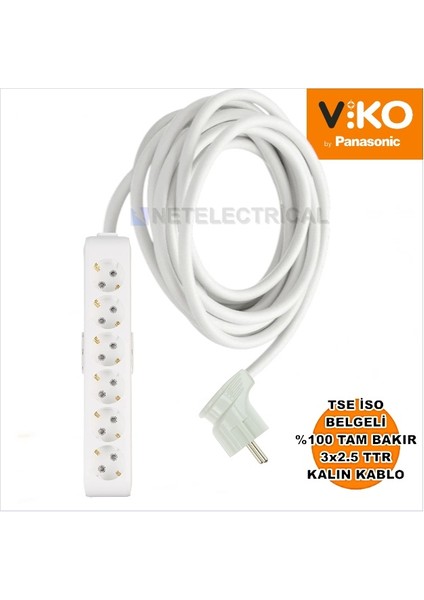 Multi-Let | Altılı 1 Metre Topraklı Yan Fişli Çocuk Korumalı Grup Priz - 6'lı, 1 M, (3x2.5 Ttr Tam Bakır Kalın Kablolu)