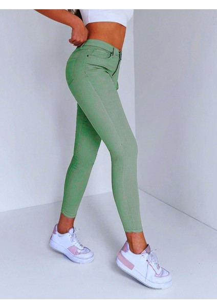 Kadın Yüksek Bel Likralı Skinny Fit Kot Pantolon Yeşil fiyatları