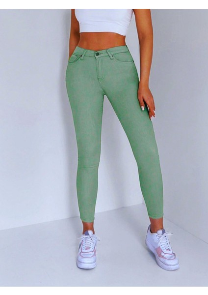 Kadın Yüksek Bel Likralı Skinny Fit Kot Pantolon Yeşil modelleri