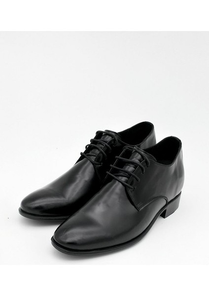 Alfa %100 Deri Siyah Damatlık Erkek Ayakkabı 7 cm Gizli Topuklu Boy Uzatan (El Yapımı) indirimleri