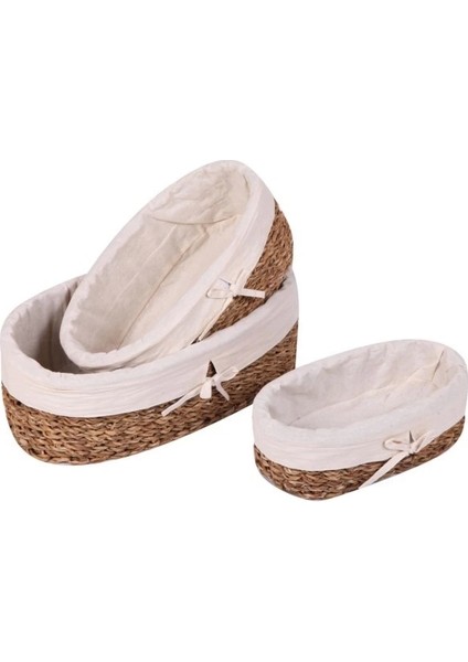 Dekoratif Oval Bezli Organizer Hasır Sepet 3 Lü Set