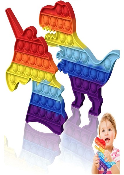 Renkli Dinozor ve Unicorn Popit Seti, Eğlenceli Iki Parçalı Oyuncak Koleksiyonu