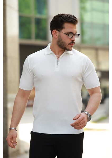Erkek Fermuarlı Yakalı Kısa Kollu Tshirt