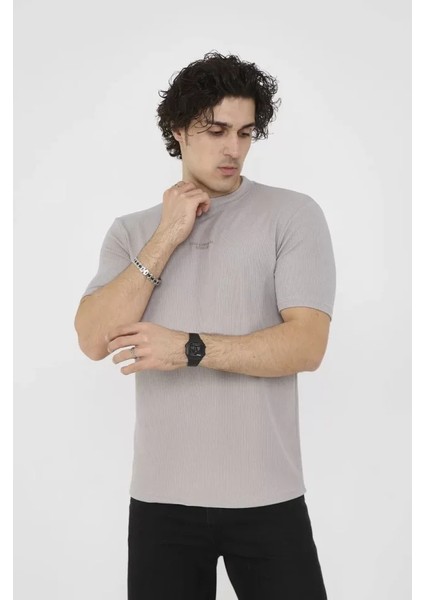 Unisex Bisiklet Yaka Slim Fit T-Shirt- Boyalı Gri fiyatları