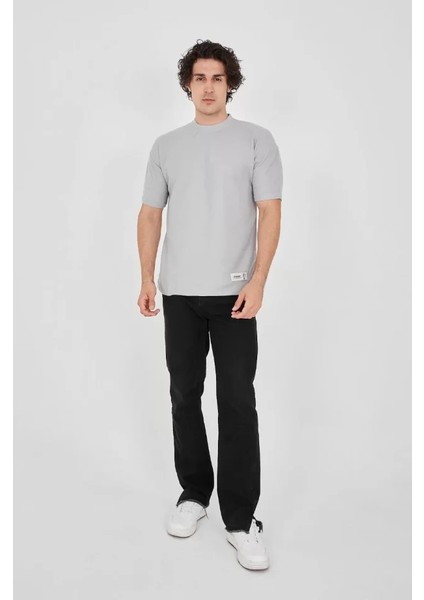 Unisex Waffle Kumaş Rahat Kol T-Shirt - Boyalı Gri modelleri
