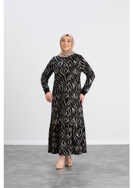 Kadın Büyük Beden Kristal Kumaş Desenli Elbise