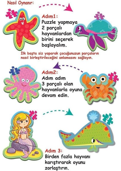 Renkli Deniz Canlıları Ilk Puzzle, Eğlenceli ve Öğretici Çocuk Oyunu