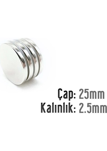 Neodyum Mıknatıs Silindir Çap 25MM , Kalınlık 2.5mm ( 2 Adet)