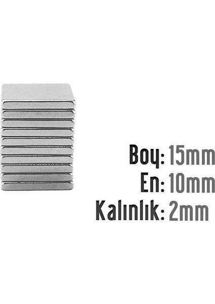 Neodyum Mıknatıs Köşeli 15X10MM , Kalınlık 2 mm ( 5 Adet) fiyatları