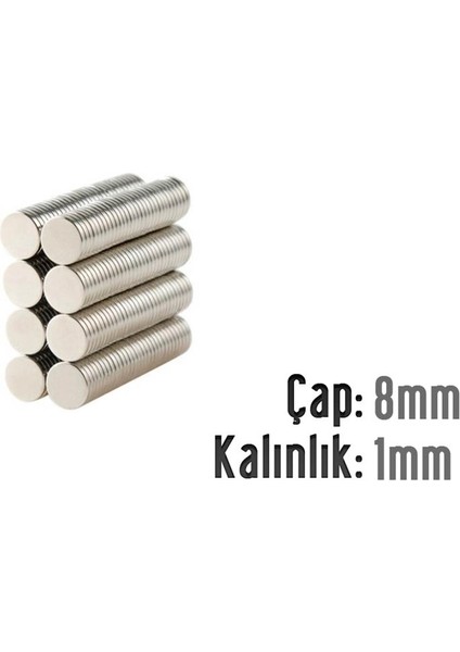 Neodyum Mıknatıs Silindir Çap 8mm , Kalınlık 1mm ( 10 Adet)